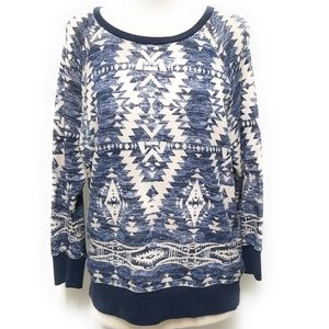DENIM & SUPPLY Womens Blue & Cream Aztec Print Sweatshirt Size XL